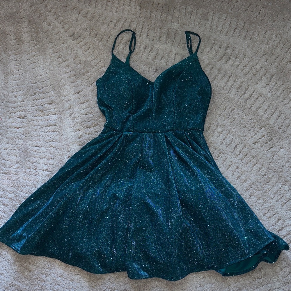 B Darlin Teal Glitter Mini Dress